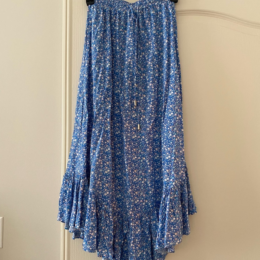 Petal & Pup Blue Midi A-Line Skirt Asymmetrical Ruffled